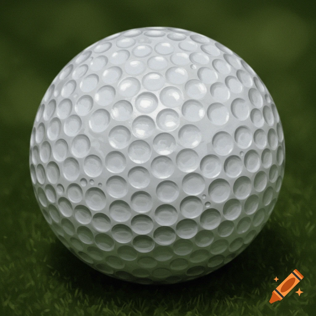 A golf ball rests on lush green grass.