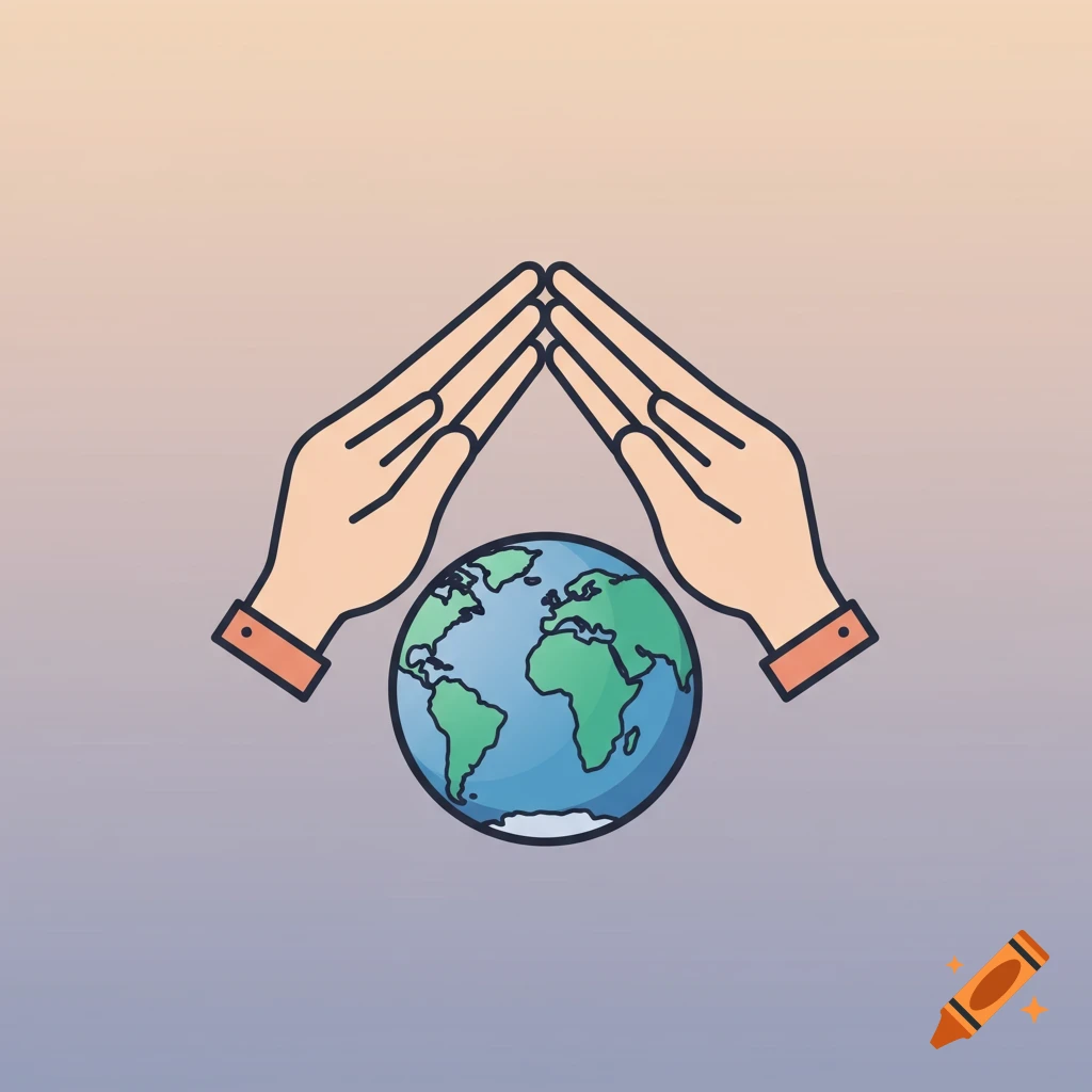Simple icon of hands protecting the Earth.