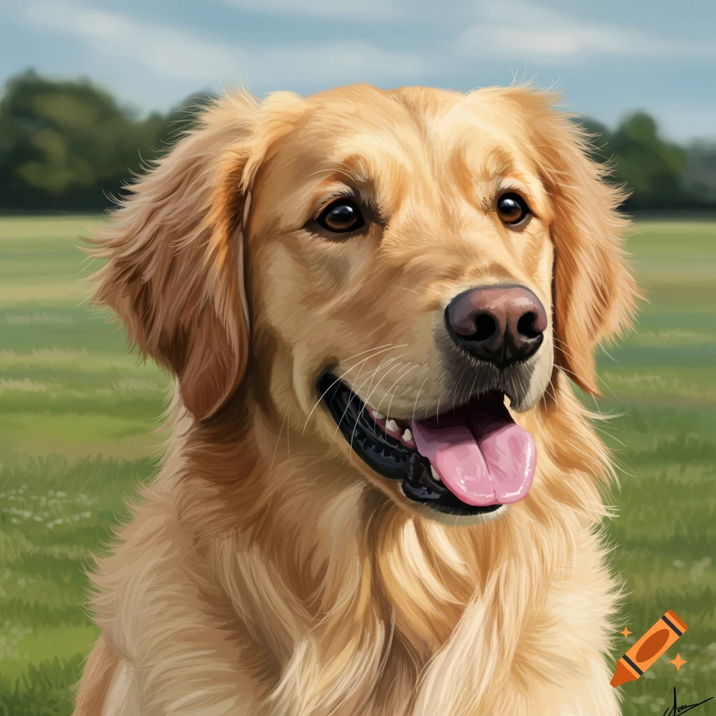A golden retriever dog in a field.