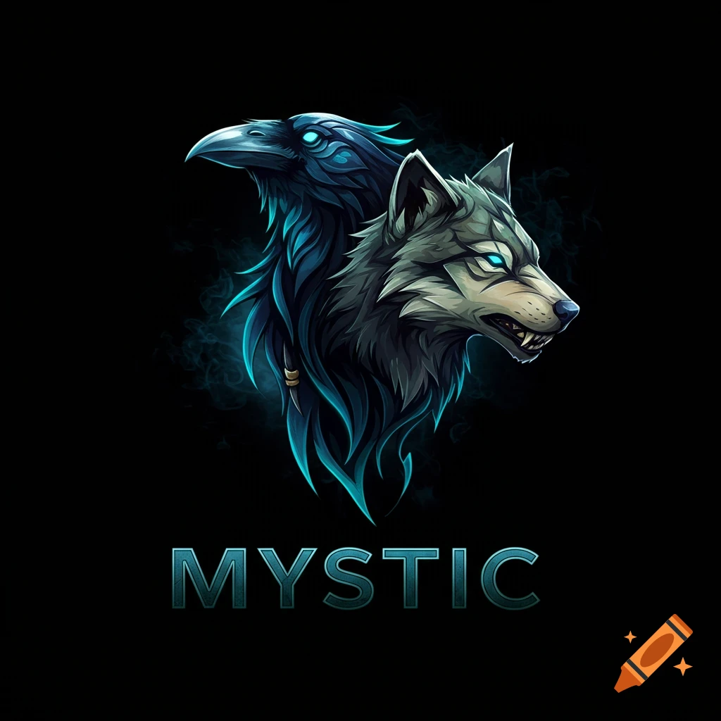 Stylized digital logo of a raven and wolf head above the text MYSTIC