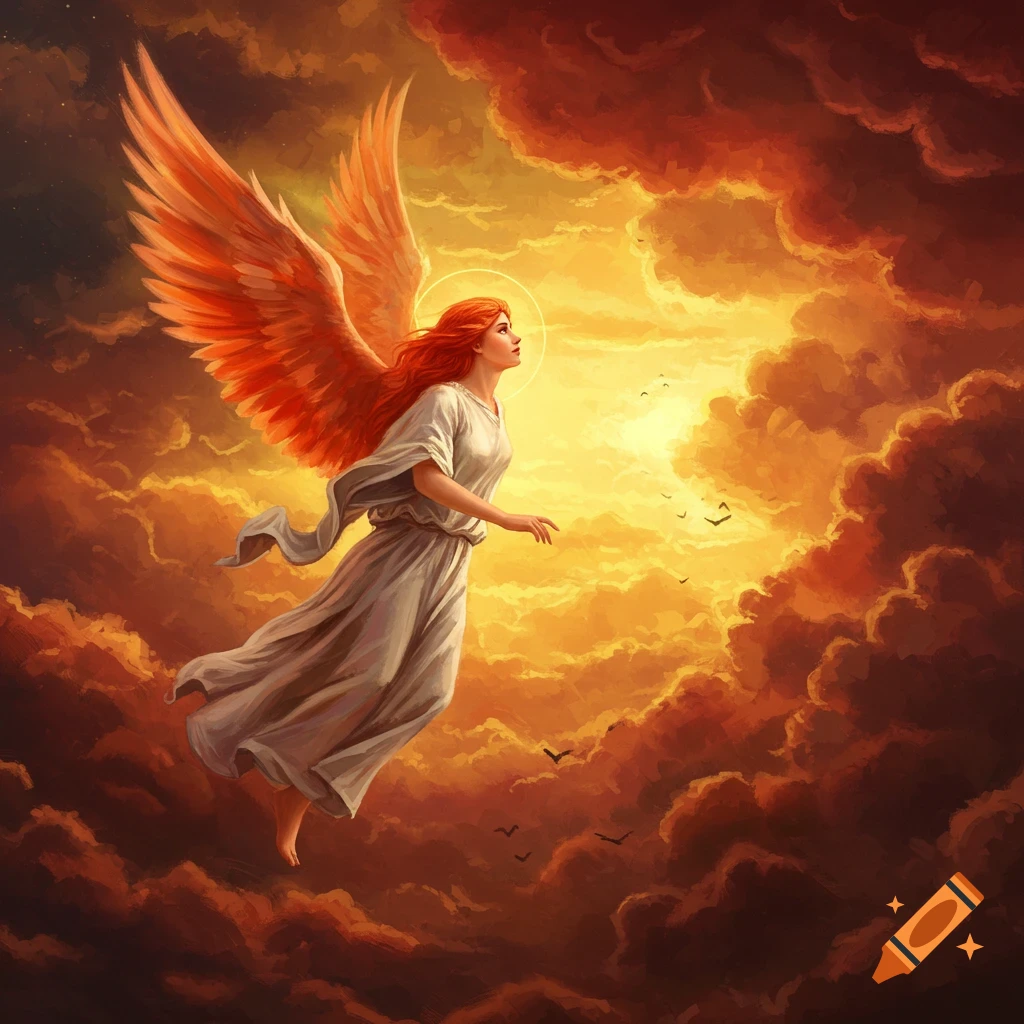 An angel with wings flying through the sky | Premium AI