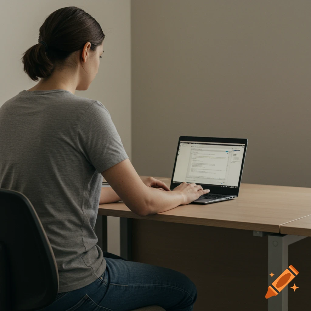 Person viewed from behind, typing on a laptop.