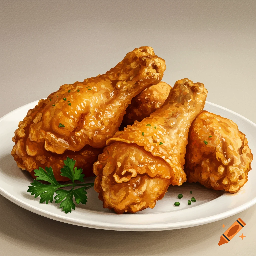 Fried chicken drumsticks on a white plate with parsley.