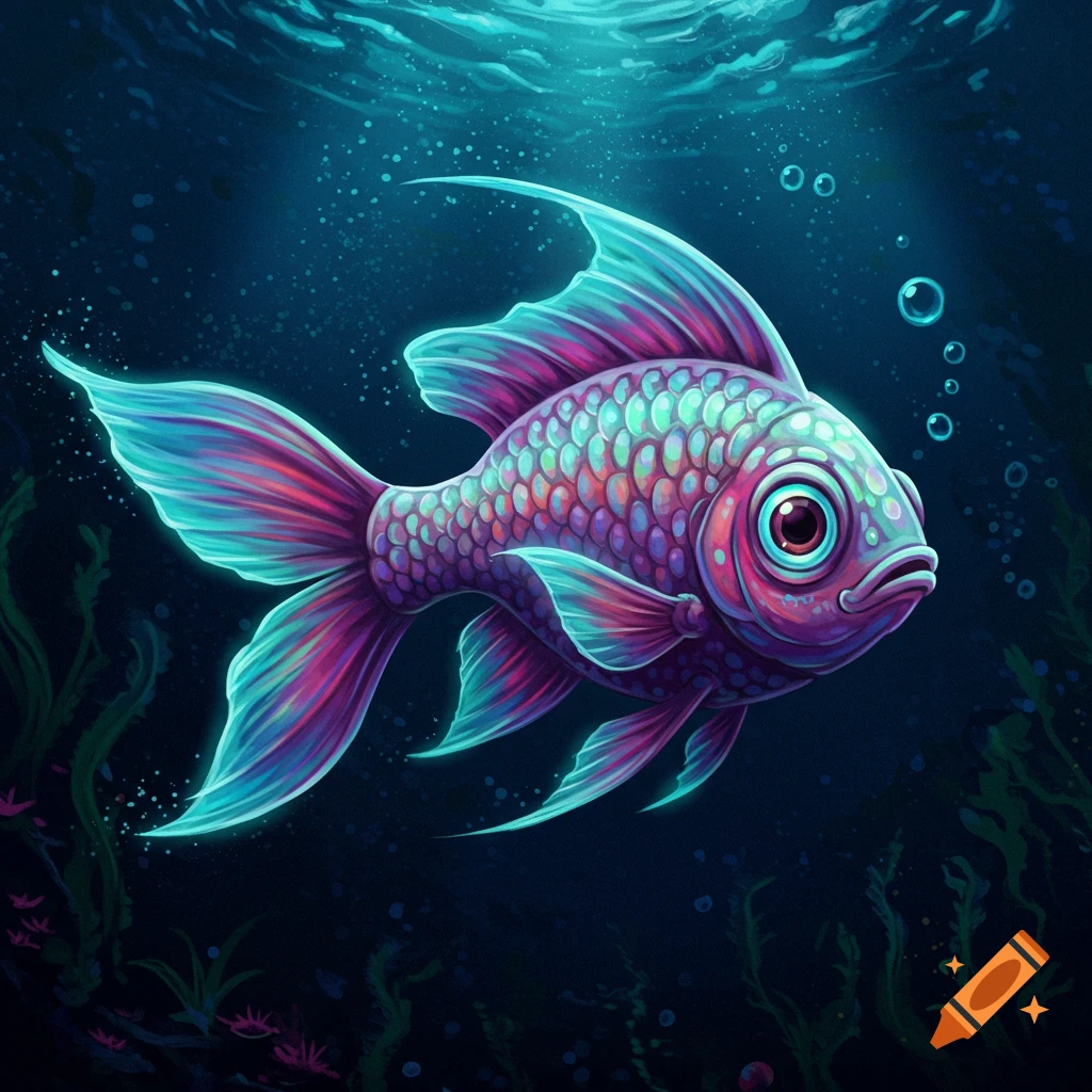 A brightly colored tropical fish swims underwater.