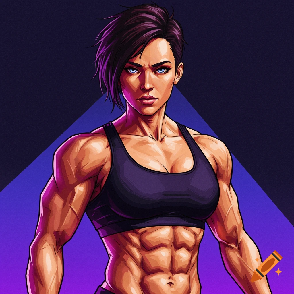 A muscular woman in a sports bra
