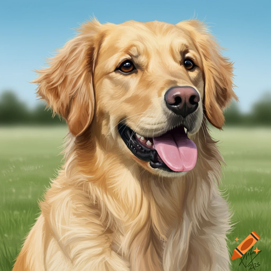 A Golden Retriever dog in a grassy field.