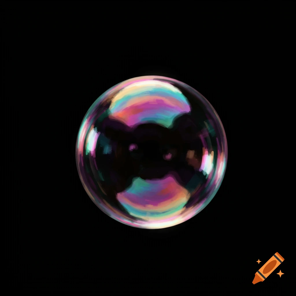 A bubble with colorful reflections on a black background.