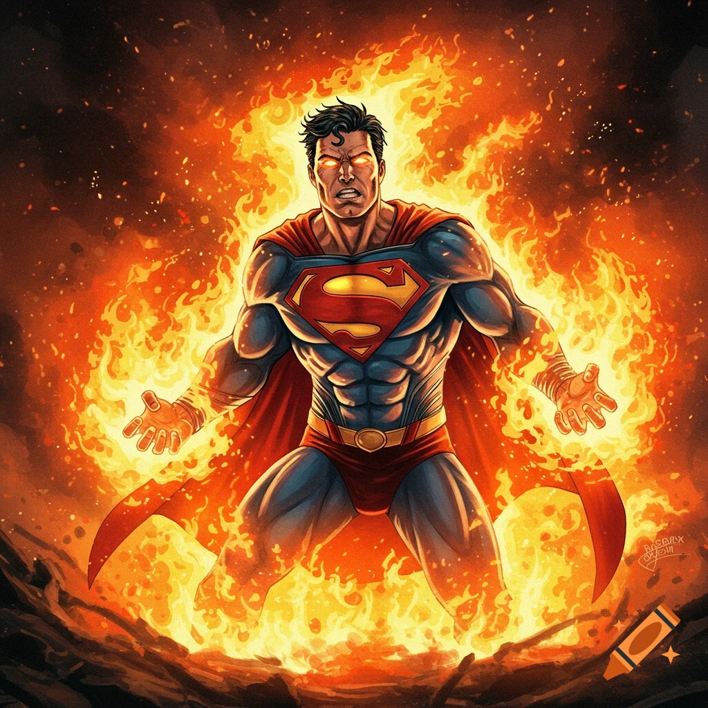 Superman standing in a circle of fire