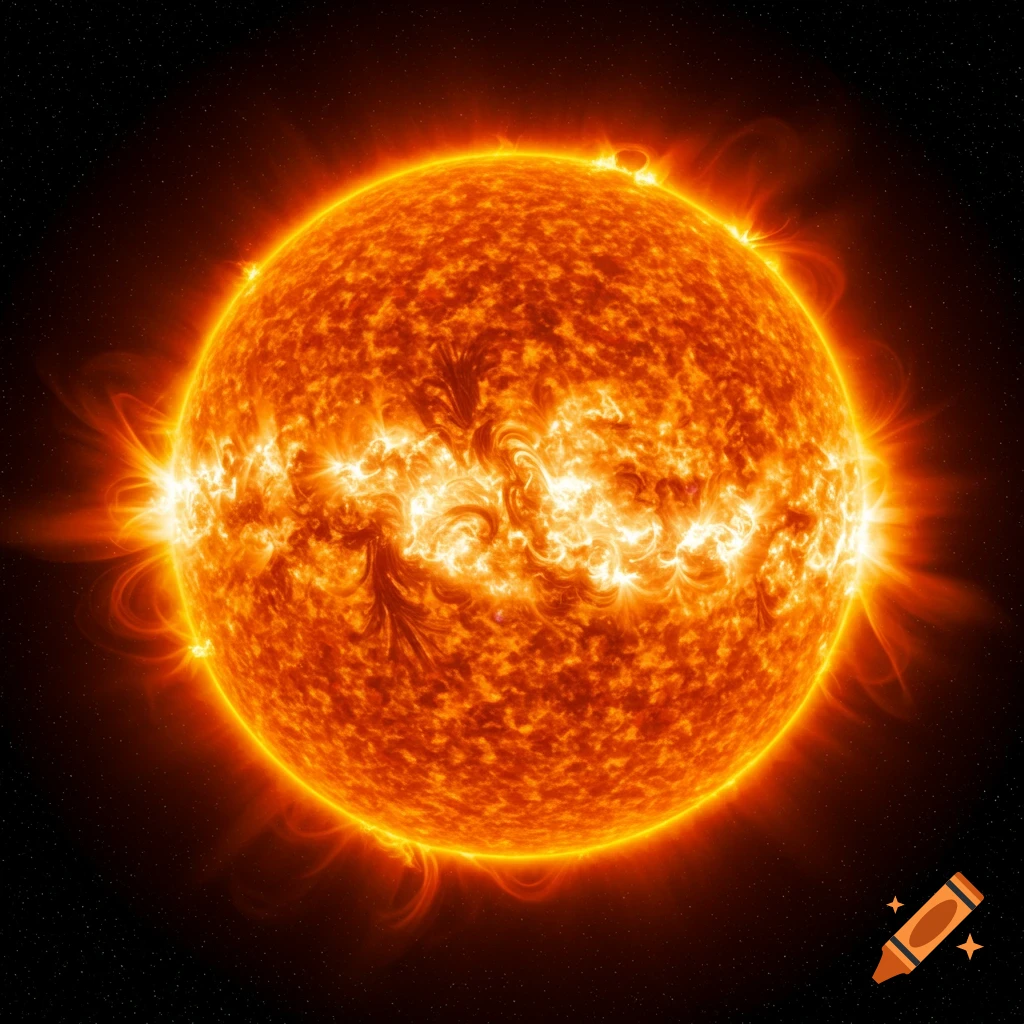 A detailed image of the sun showing solar flares and its turbulent surface.