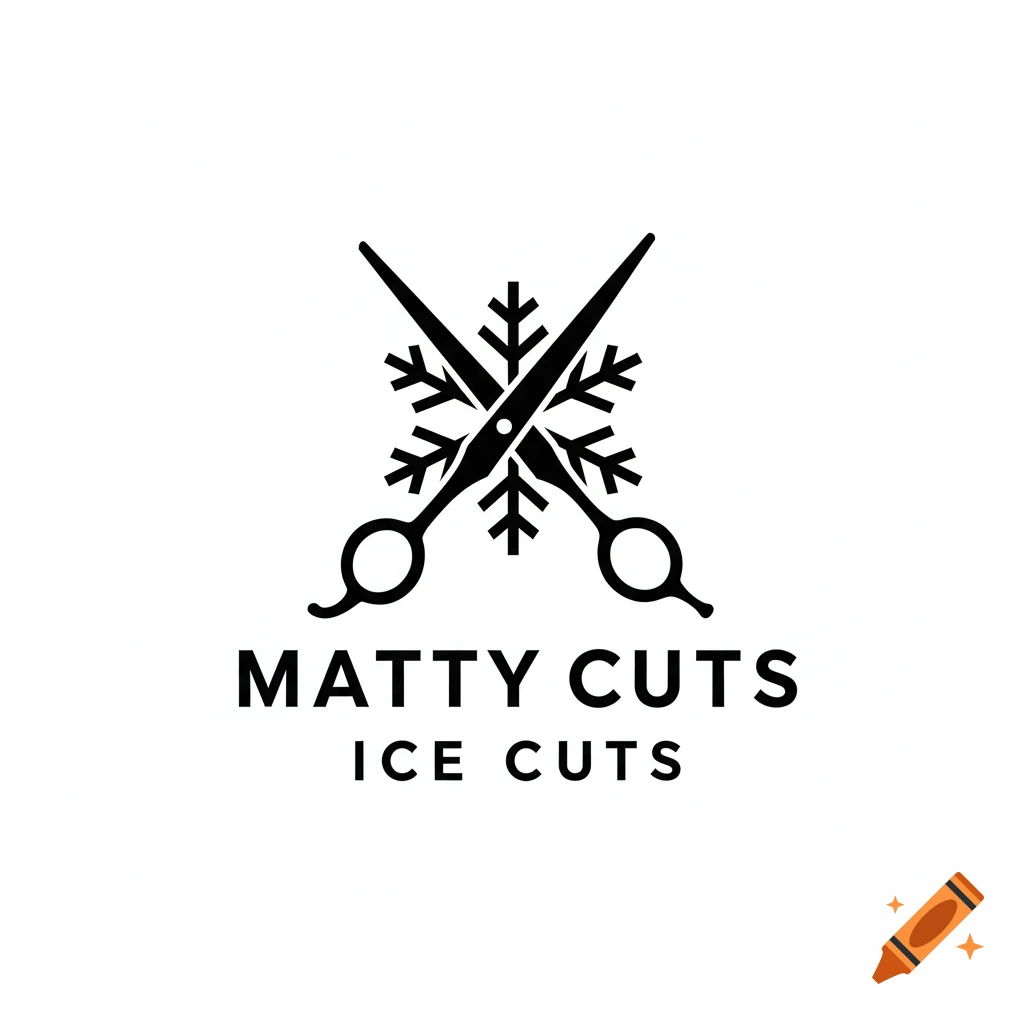 Black and white logo with scissors, a snowflake, and text 'MATTY CUTS ICE CUTS'.