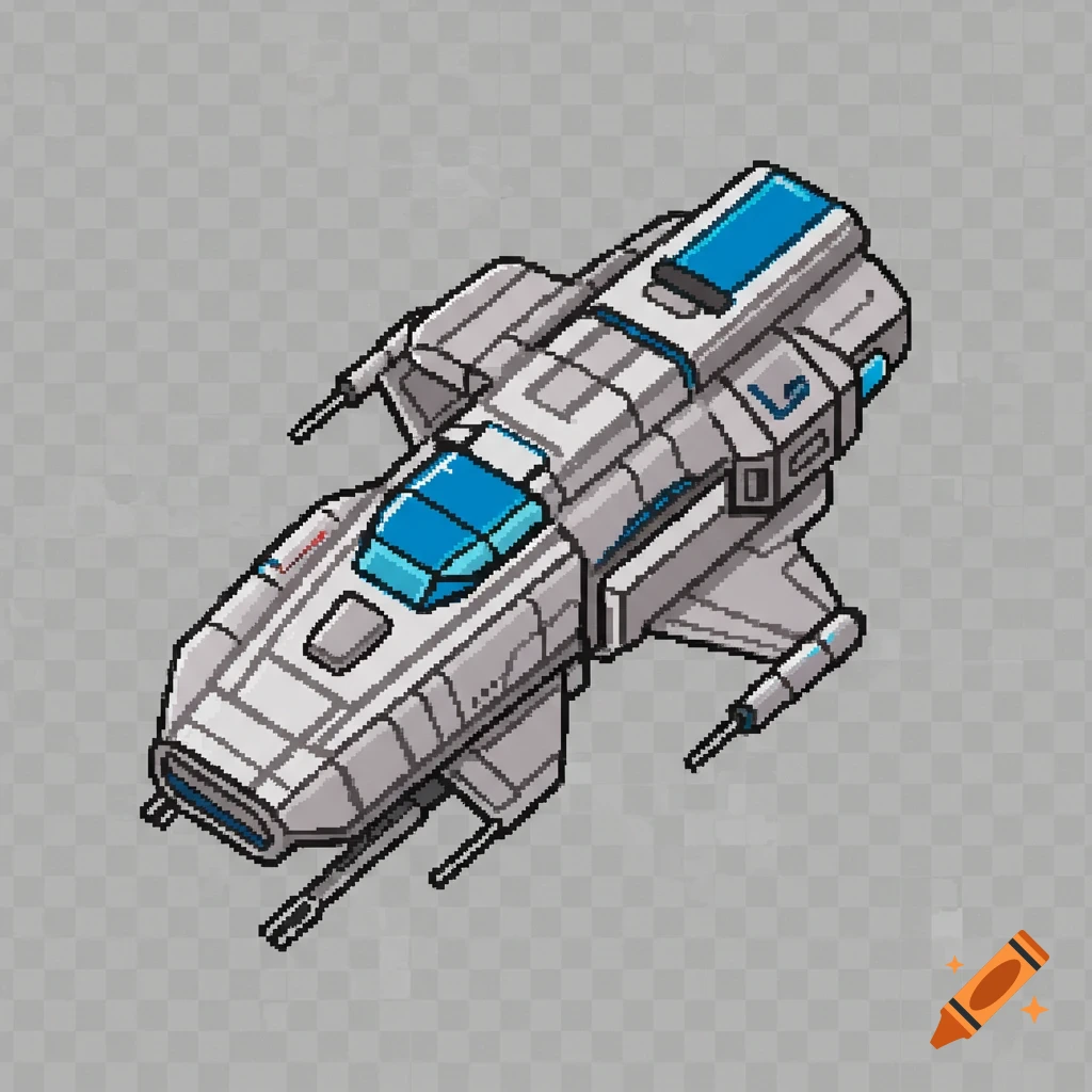 A pixel art spaceship with blue accents.