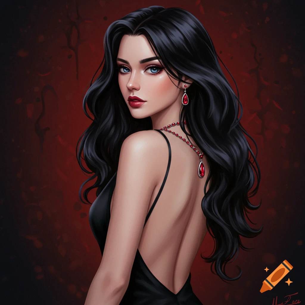 woman-with-long-black-hair-and-blue-eyes-in-a-black-backless-dress-on