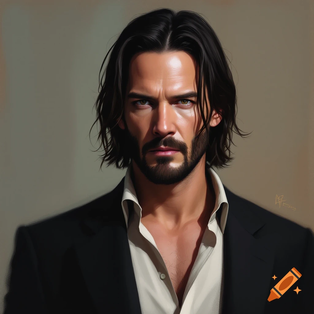 Portrait of a man resembling John Wick in a suit.