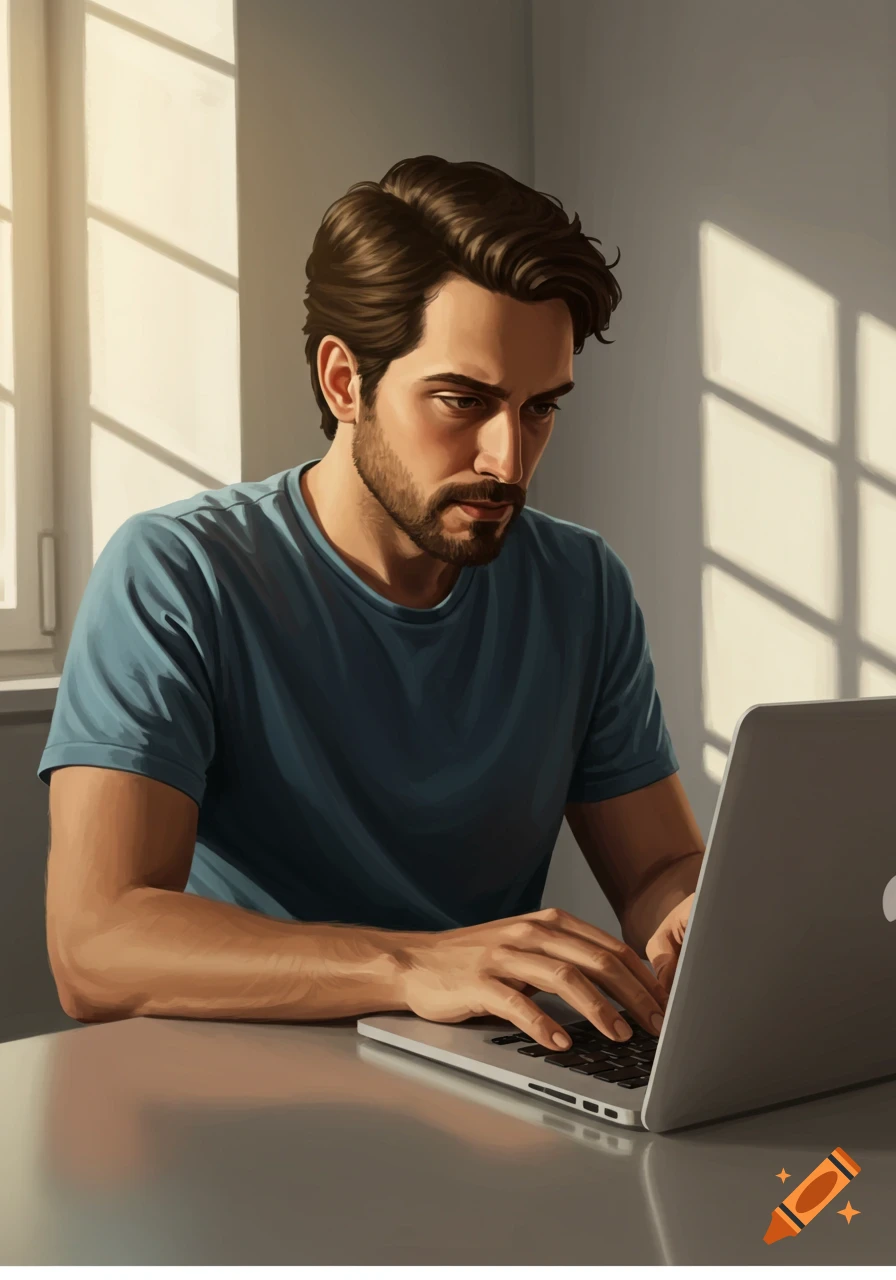 A man typing on a laptop