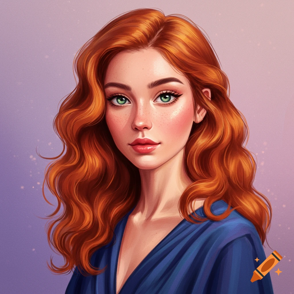 Portrait of a woman with red hair and green eyes