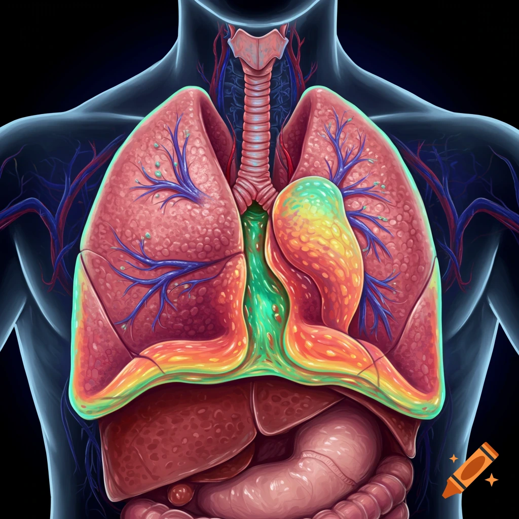 Human lungs and organs in a torso