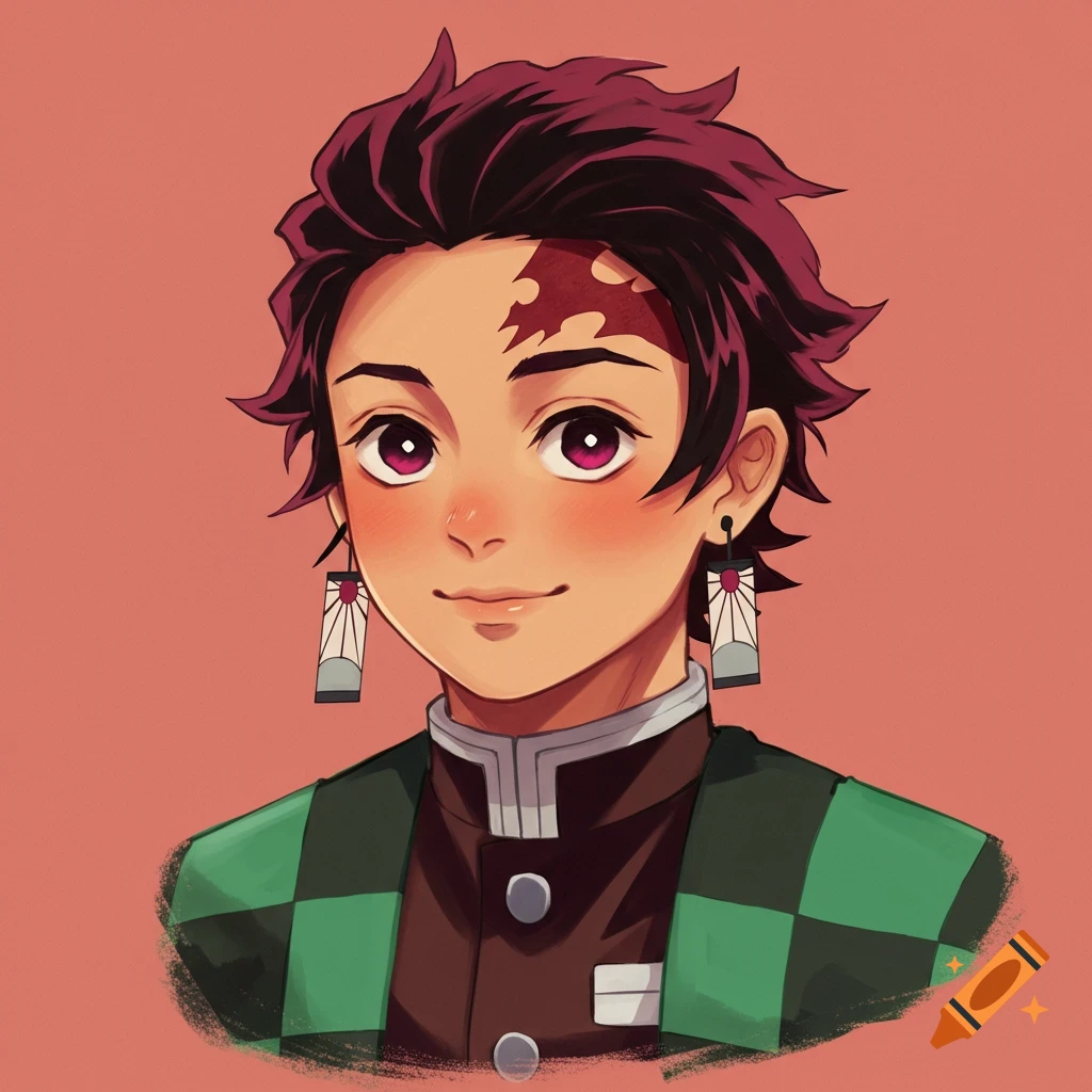 Portrait of the anime character Tanjiro from Demon Slayer.