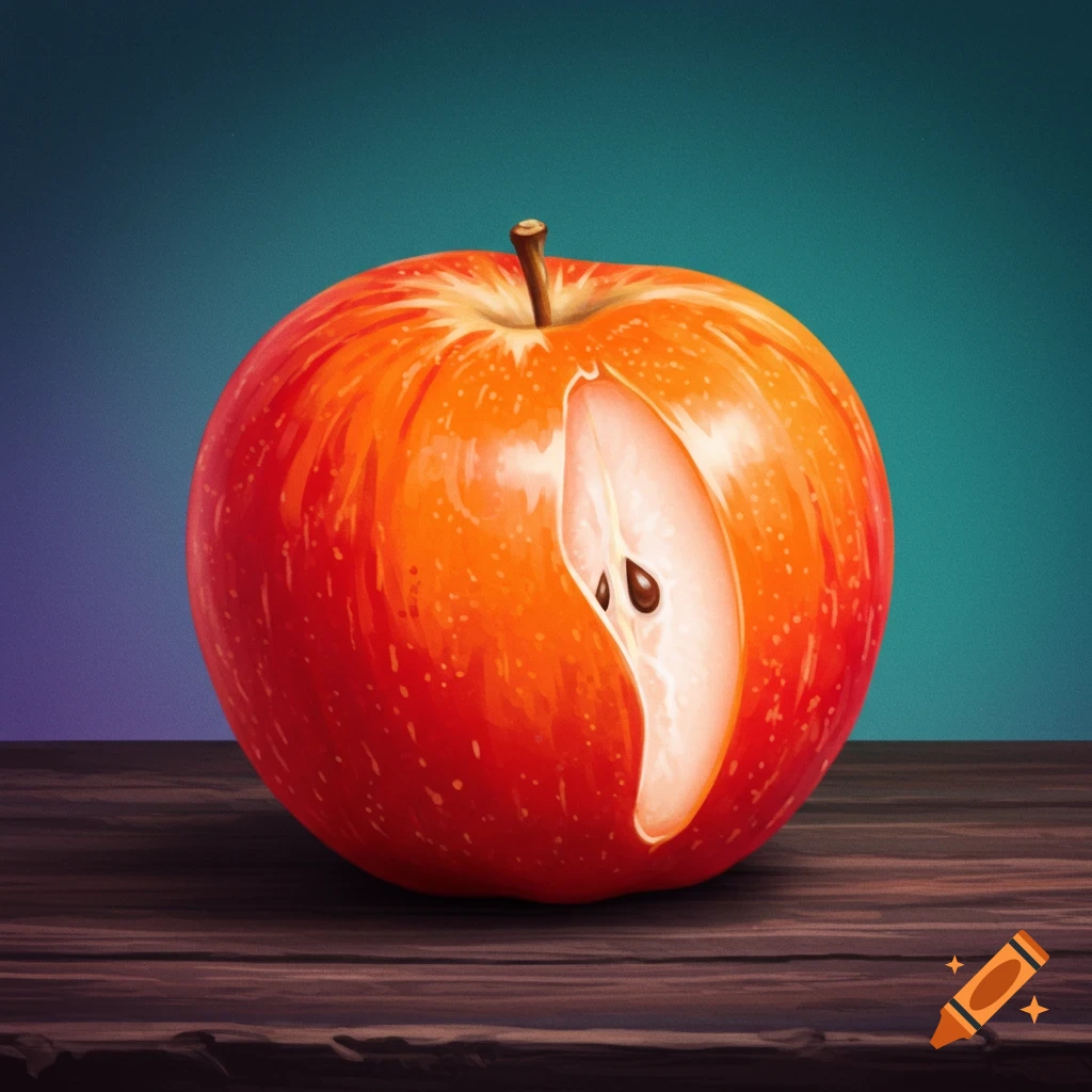 A red apple with a slice cut out, showing a segmented interior.