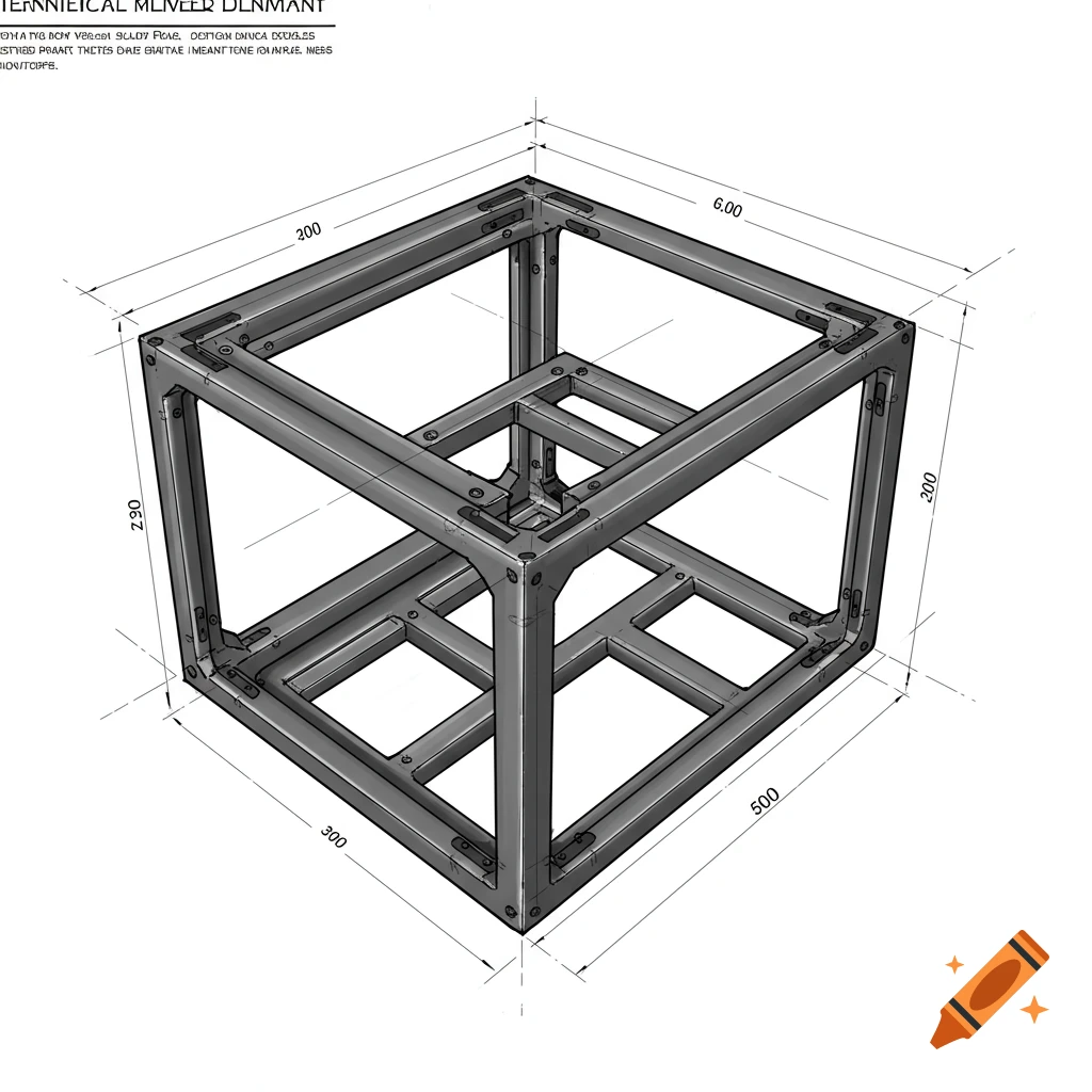 Technical drawing sketch of a metal structure with dimensions.