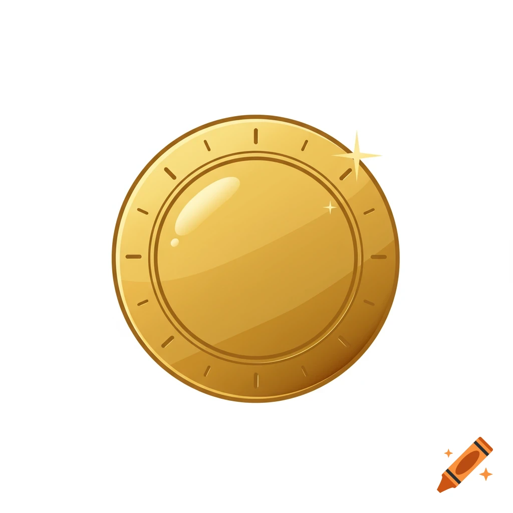 Simple gold coin icon with sparkle