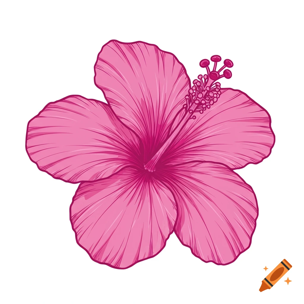 Pink hibiscus flower line drawing