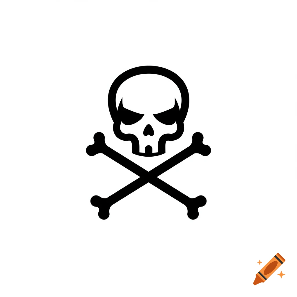 A simplistic black and white skull and crossbones logo.