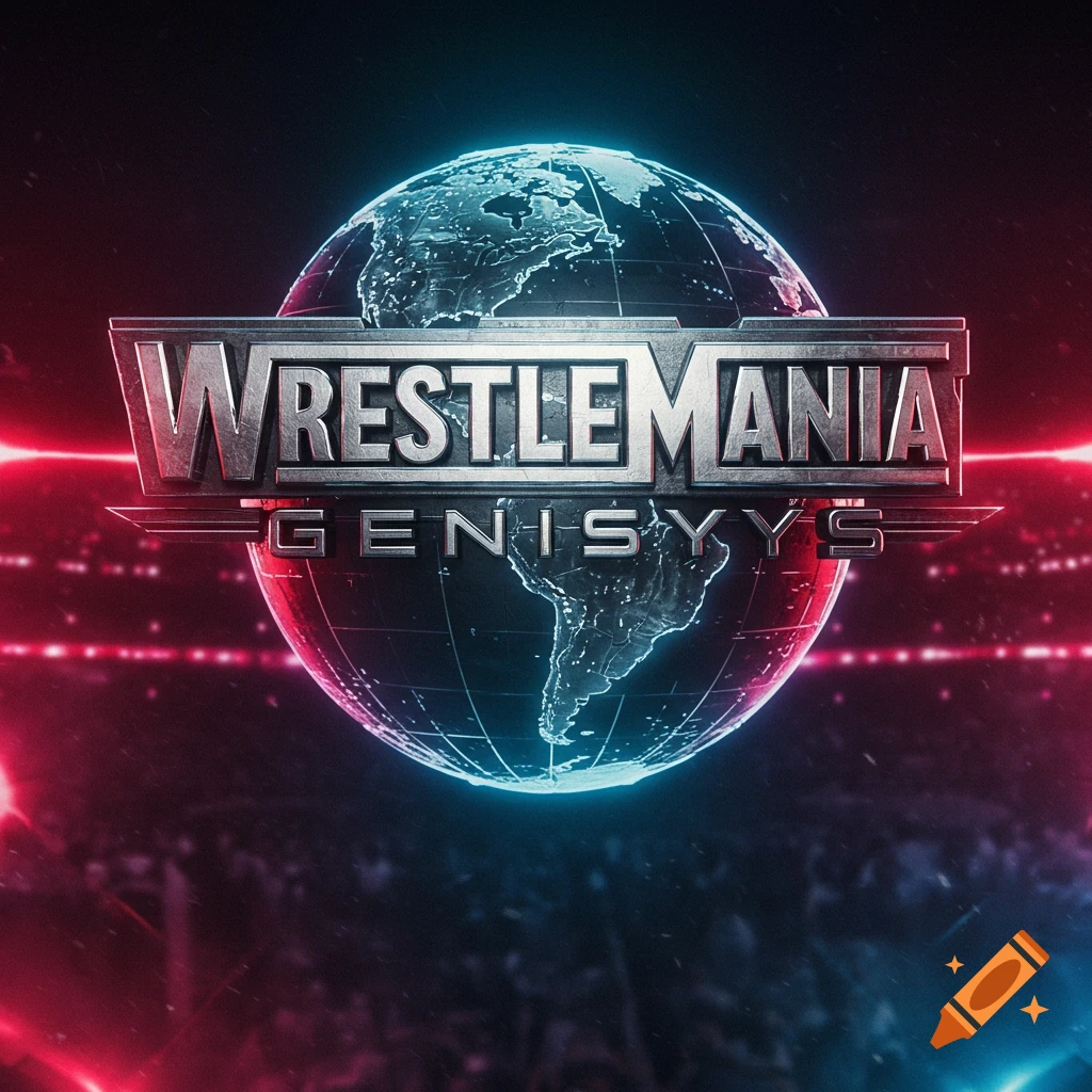 Wrestlemania Genisys logo with a globe and lights