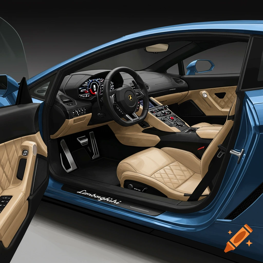 View of a blue Lamborghini car interior