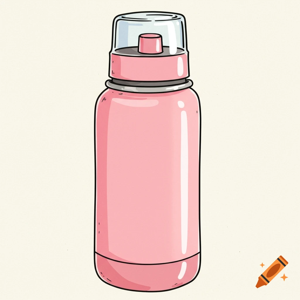 A pink water bottle illustration with a clear top.