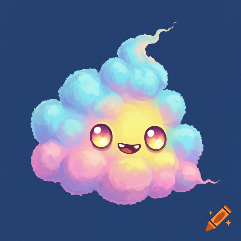 Cute colorful fluffy cloud character with a happy face