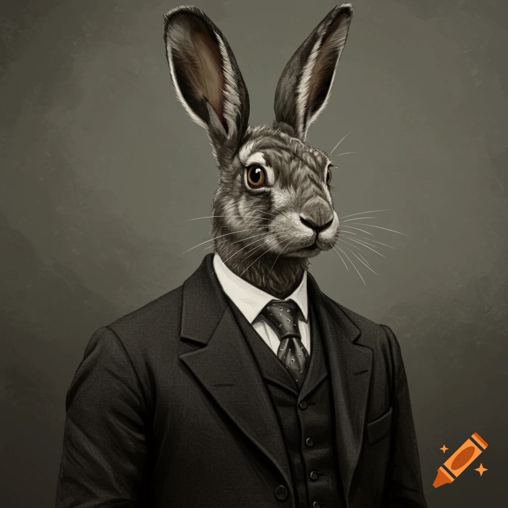 A dignified hare wearing a formal suit.
