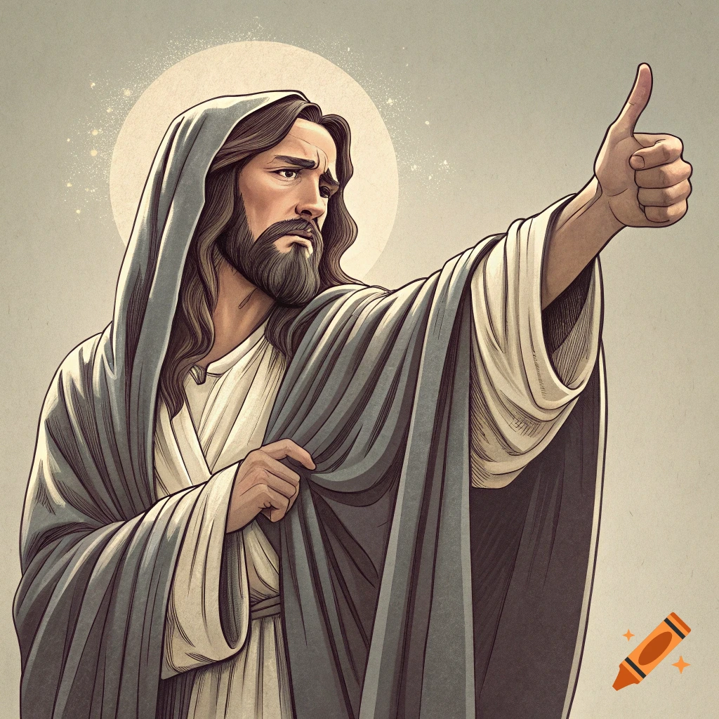 An illustration of Jesus giving a thumbs up.