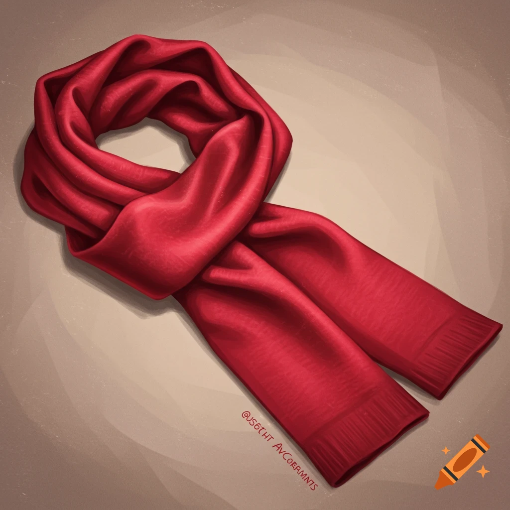 Red scarf laid out flat.