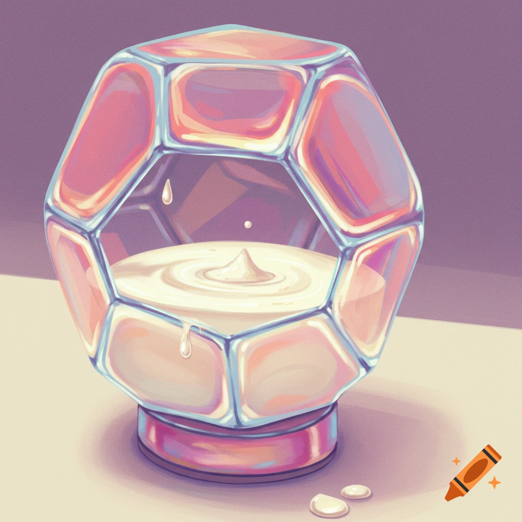 Geometric dispenser holding a creamy liquid.
