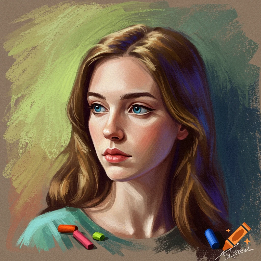 A young woman with blue eyes in pastel style