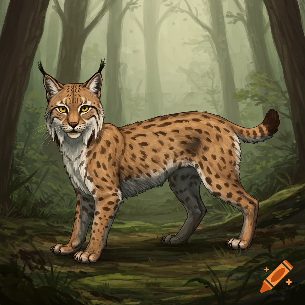 A lynx-like creature standing in a forest.