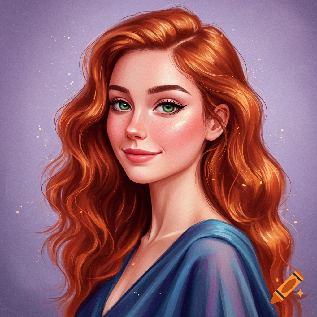Portrait of a woman with red hair and green eyes