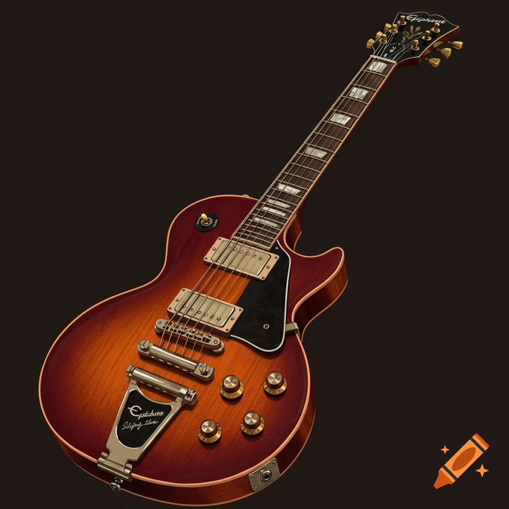 Close-up of an electric guitar with a sunburst finish.