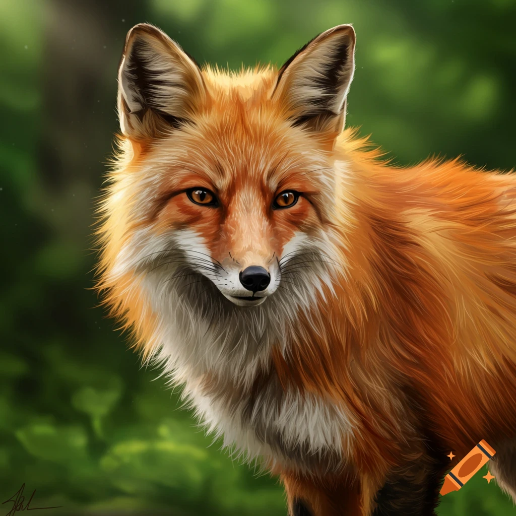 Close-up of a red fox looking forward with bright orange eyes.