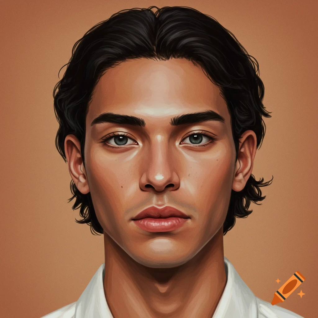 A man's face with dark hair and blue eyes.