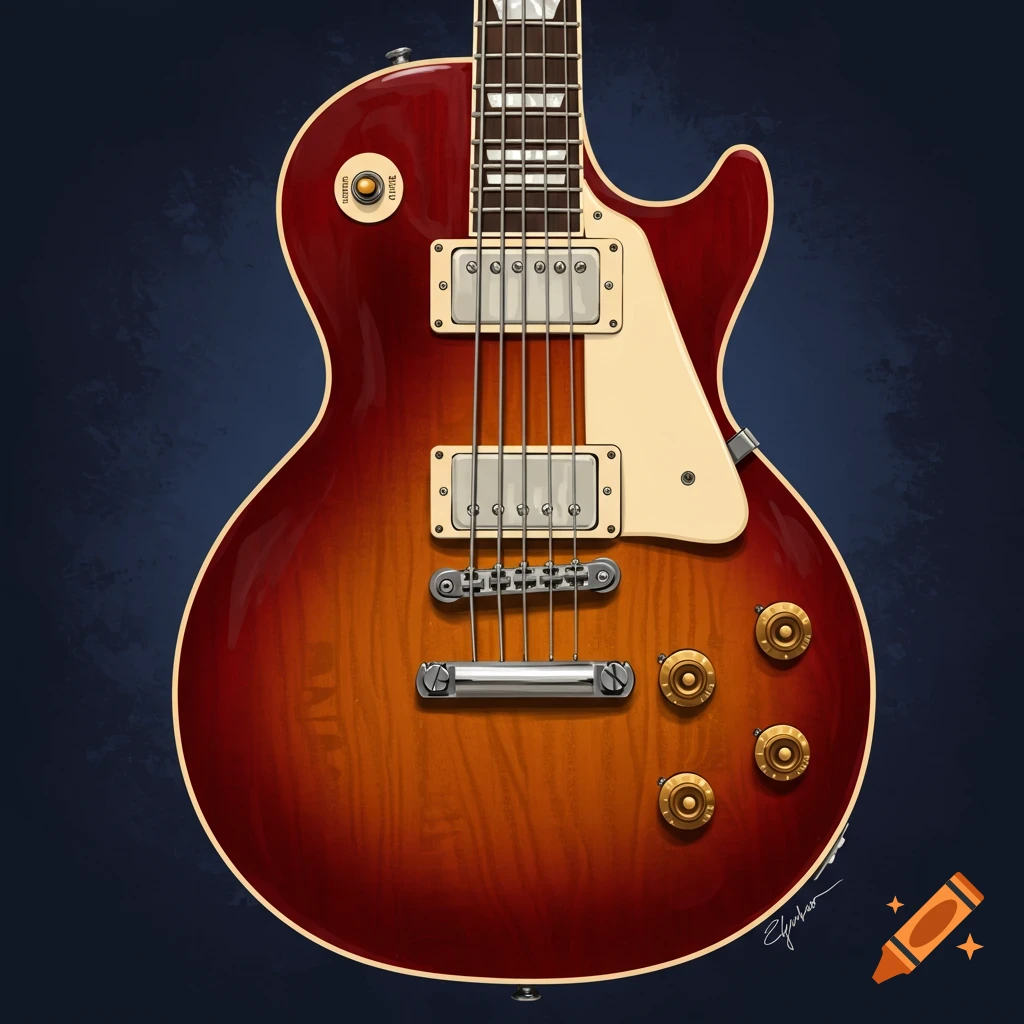 A sunburst electric guitar.