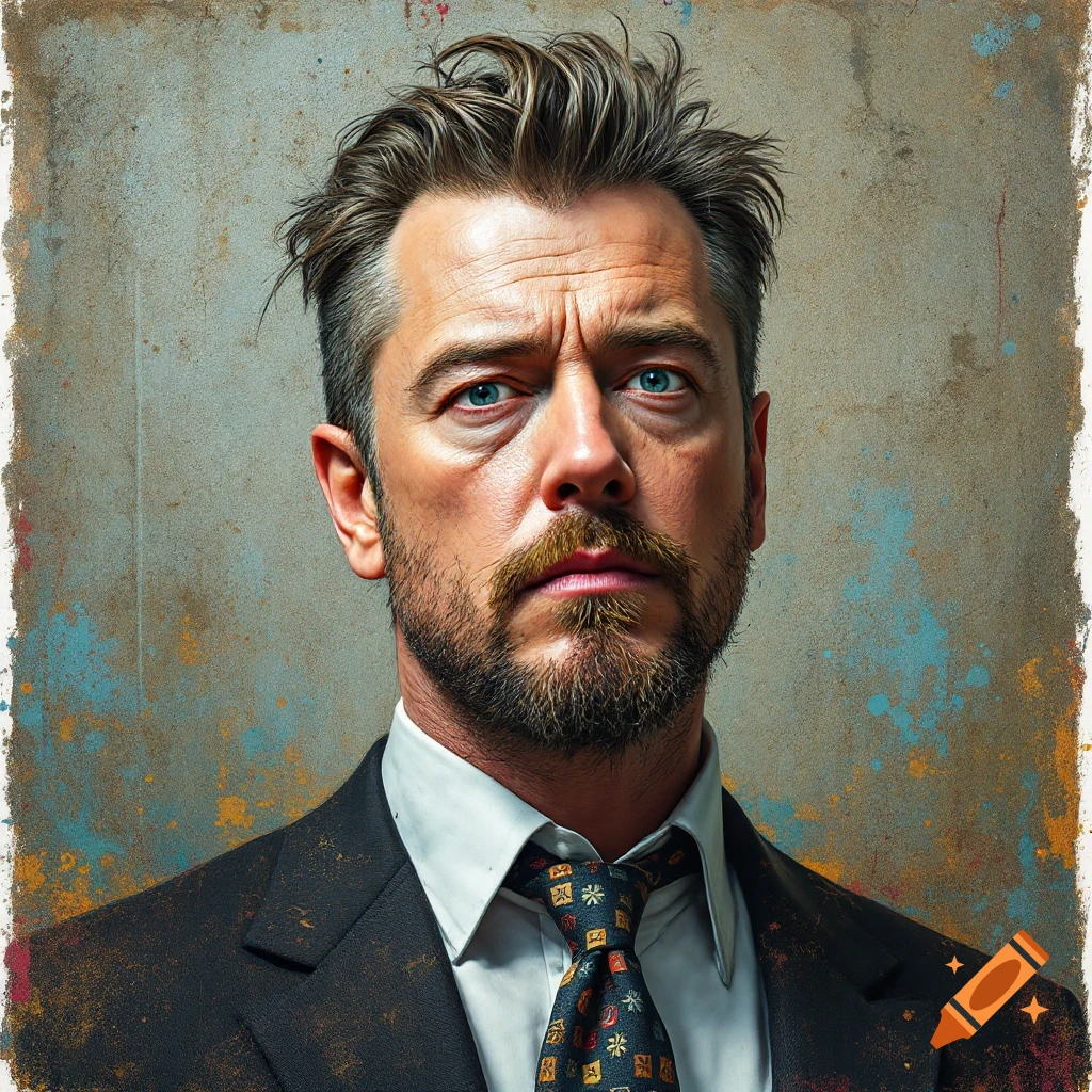 Gritty portrait of a man in a suit looking intensely