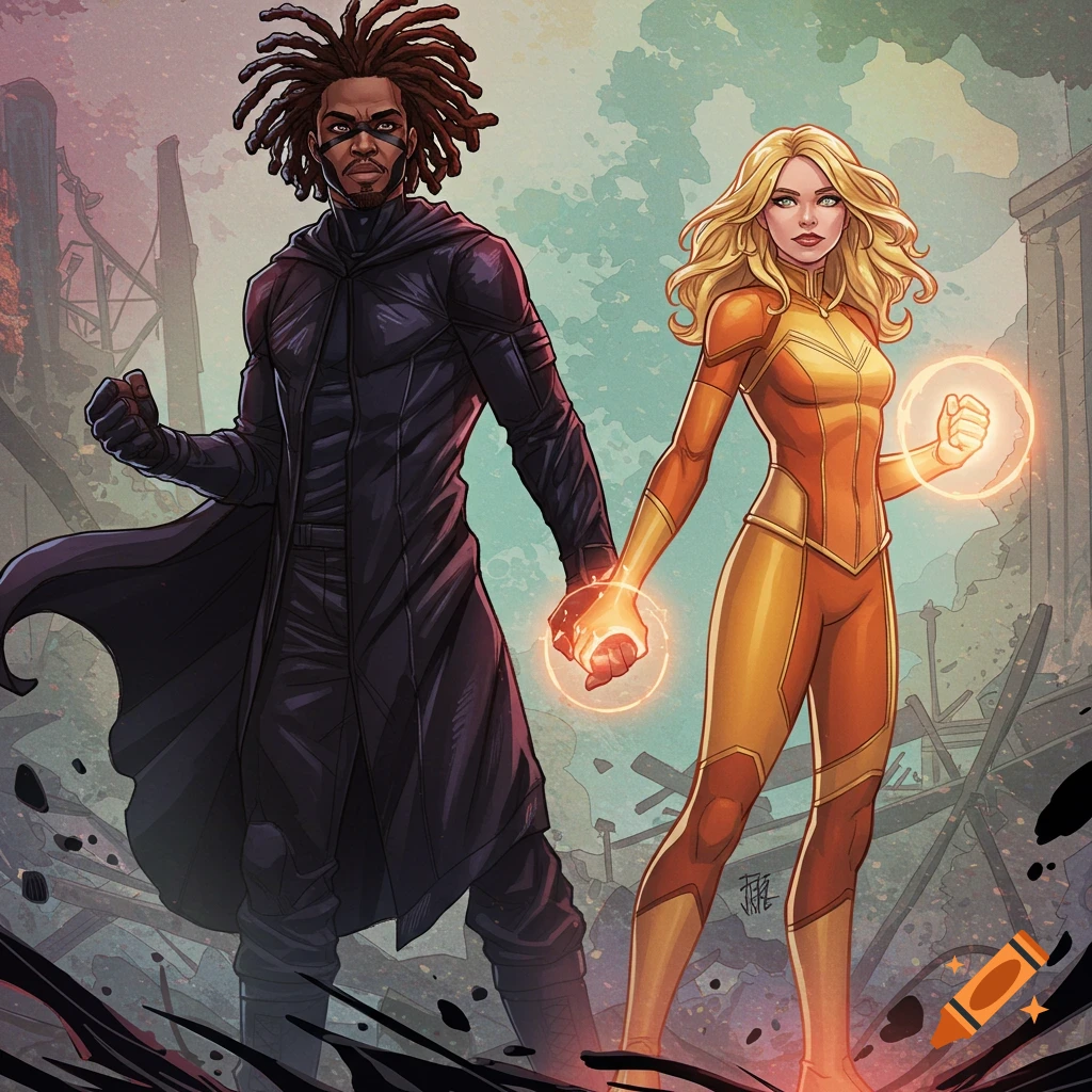 Marvel's Cloak and Dagger in ruins, with glowing hands.