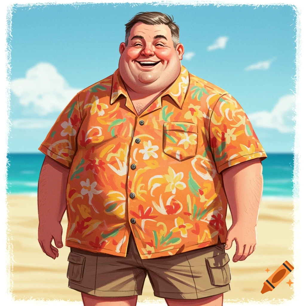 colorful-illustration-of-a-happy-overweight-man-in-a-hawaiian-shirt