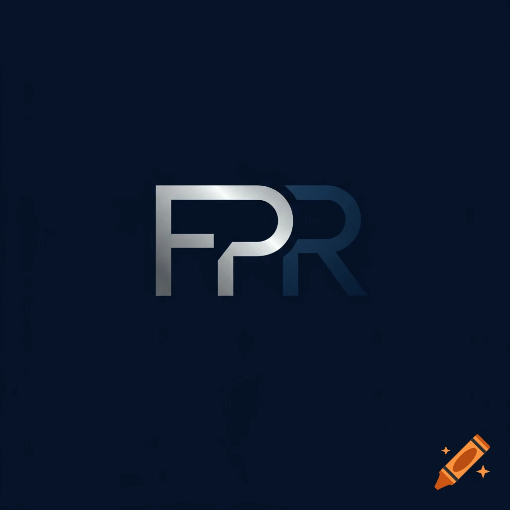 Logo with silver and dark blue stylized letters FPR on a dark background.