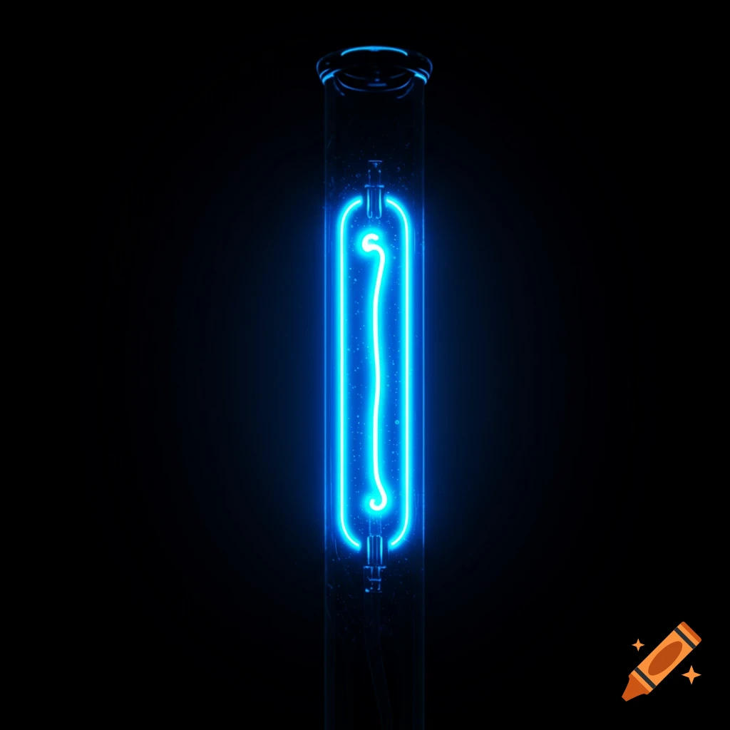 Bright blue neon light inside a glass tube.