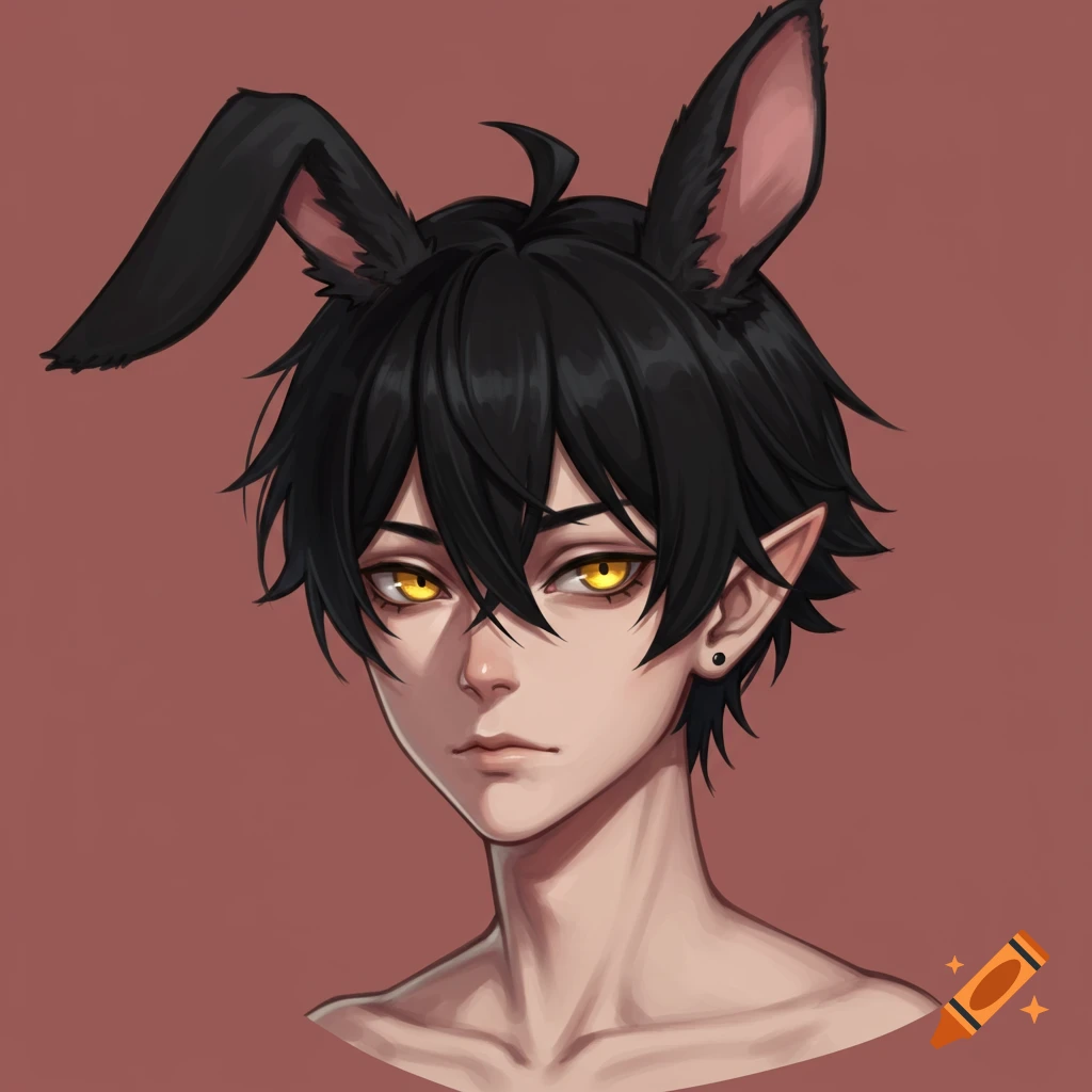 Anime portrait of a young man with rabbit ears and yellow eyes