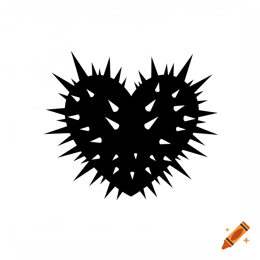 A black heart with spikes on a white background