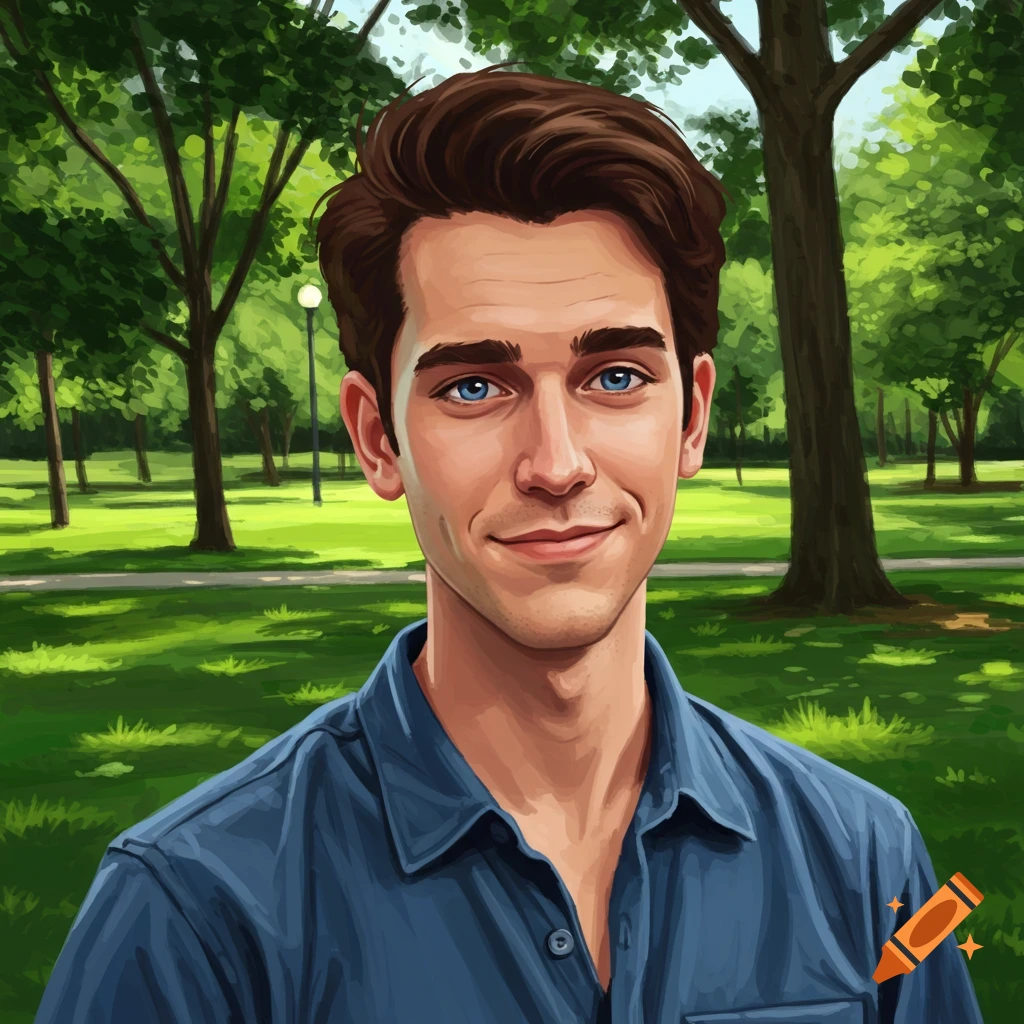 A smiling man in a park.