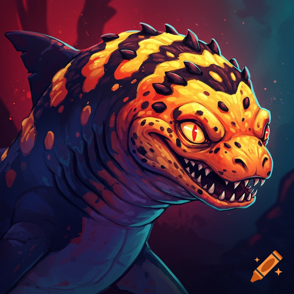 A creature with shark and gila monster features.